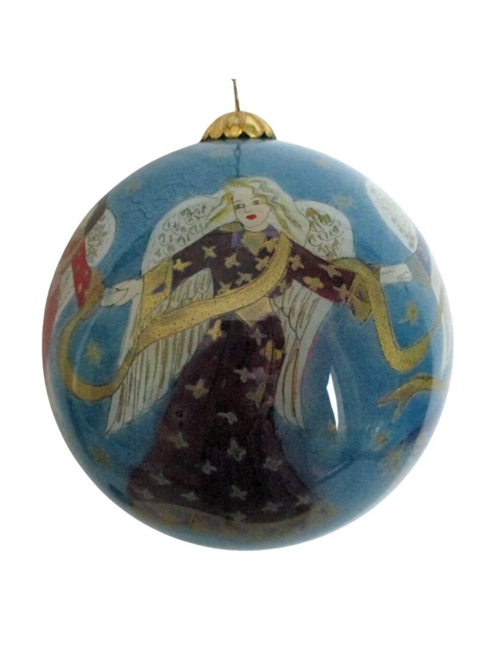 Li Bien 2001 5 Angels Christmas Ornament With Gold Accents & Blue Background